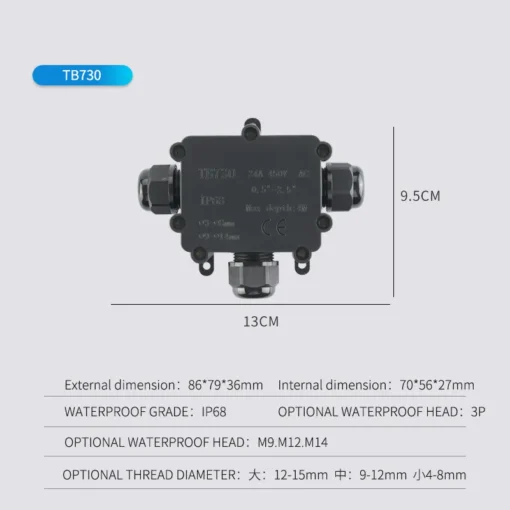 Hộp nối điện chống nước 3 ngả ngoài trời IP68 TB730