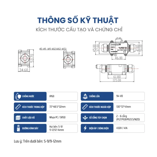 Hộp nối chống nước 2 ngả ngoài trời IP68 FSH711-2