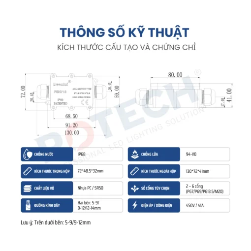 Hộp nối chống nước 6 ngả ngoài trời IP68 FSH713-6