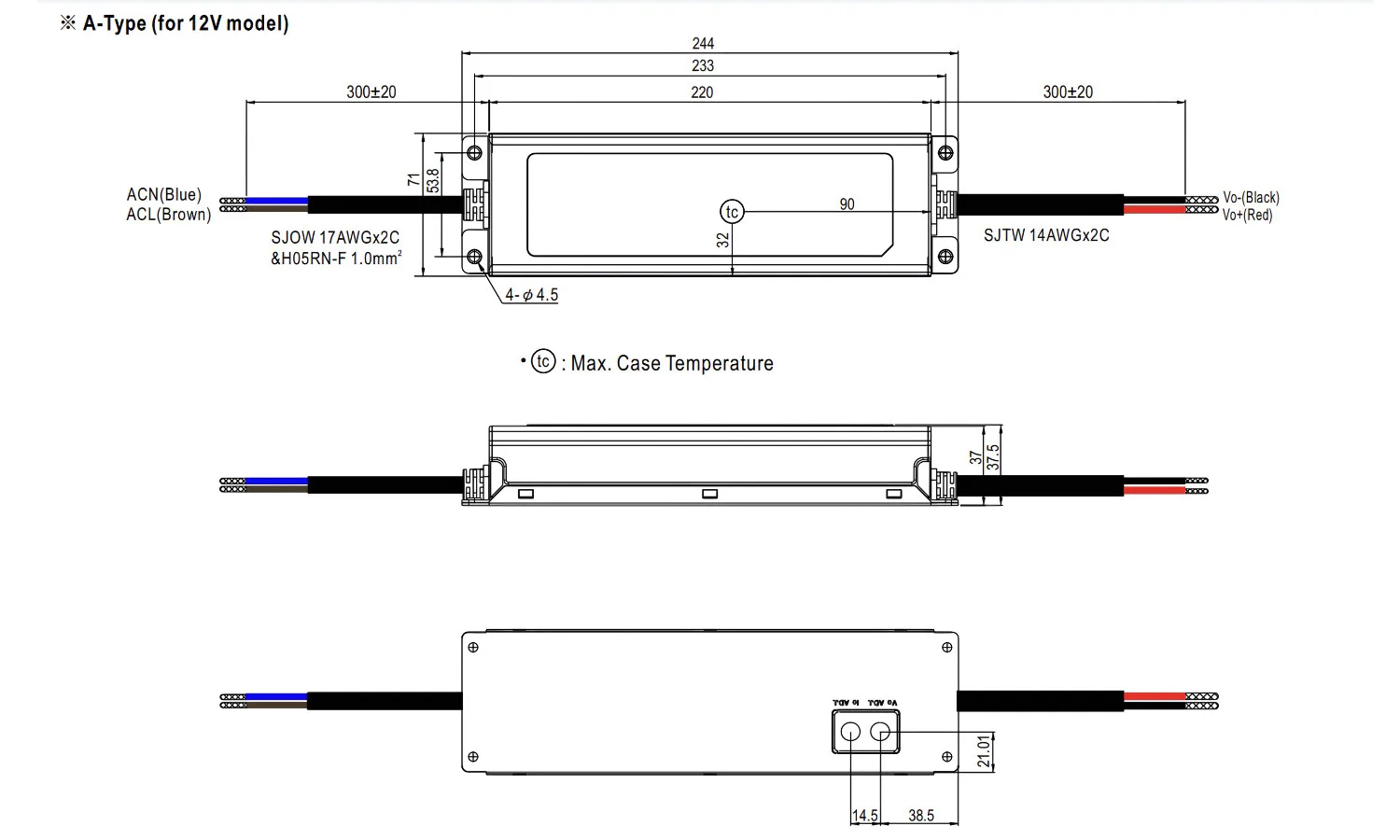 Kích thước nguồn ELG-200-48A