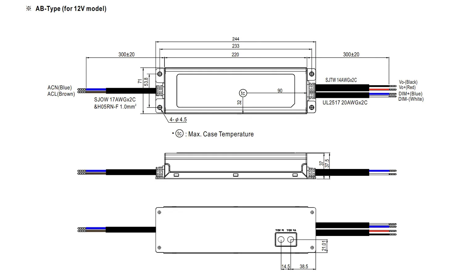 Kích thước nguồn ELG-200-48A