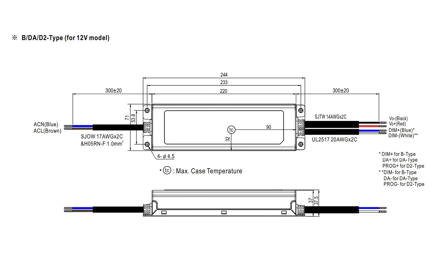 Kích thước nguồn ELG-200-48A