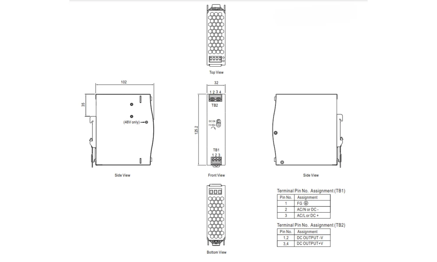 Kích thước nguồn NDR-75-12