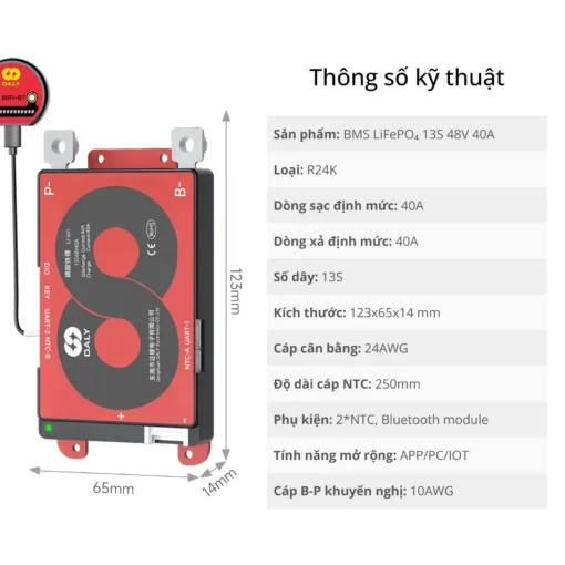 BMS Thông Minh Daly 13S 48V 40A – Giải pháp quản lý pin Li-ion tối ưu cho hệ thống công suất lớn