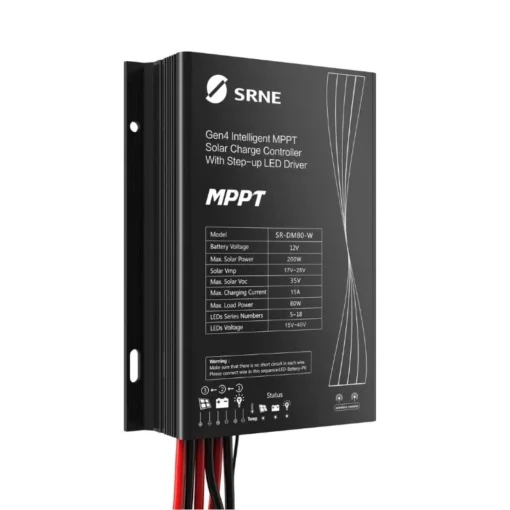 SRNE SR-DM80-W – Bộ điều khiển sạc năng lượng mặt trời MPPT tích hợp Step-up LED Driver, gen 4 chống nước IP67