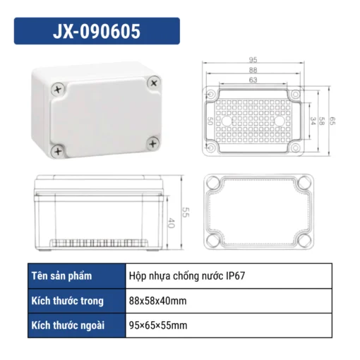 Hộp điện nhựa ABS chống nước IP67 – JX-090605