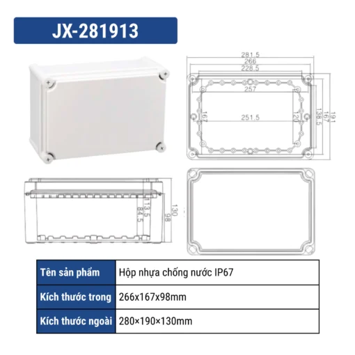 Hộp điện nhựa ABS chống nước IP67 – JX-281913