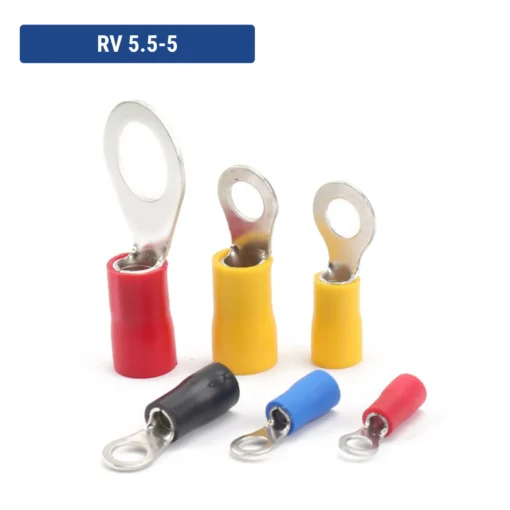 Đầu cos tròn RV 5.5-5 bằng đồng bọc nhựa nối dây điện 4.0 ~ 6.0 mm², lỗ 5.3mm