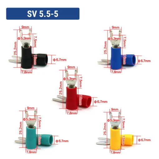 Đầu cos chữ Y SV 5.5-5 bằng đồng bọc nhựa nối dây điện 4 ~ 6 mm², lỗ 5.3mm
