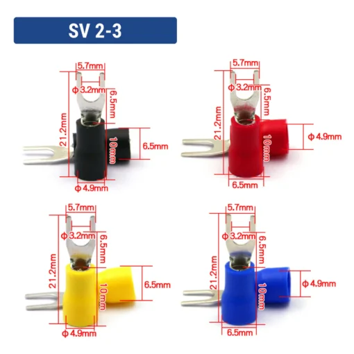 Đầu cos chữ Y SV 2-3 bằng đồng bọc nhựa nối dây điện 1.5 ~ 2.5 mm², lỗ 3.2mm
