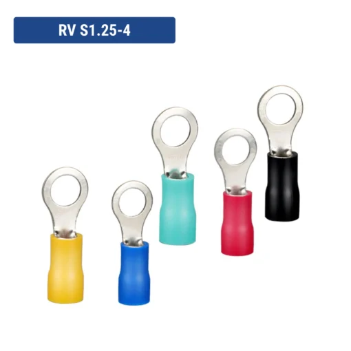 Đầu cos tròn RV S1.25-4 bằng đồng bọc nhựa nối dây điện 0.5 ~ 1.5 mm², lỗ 4.2mm
