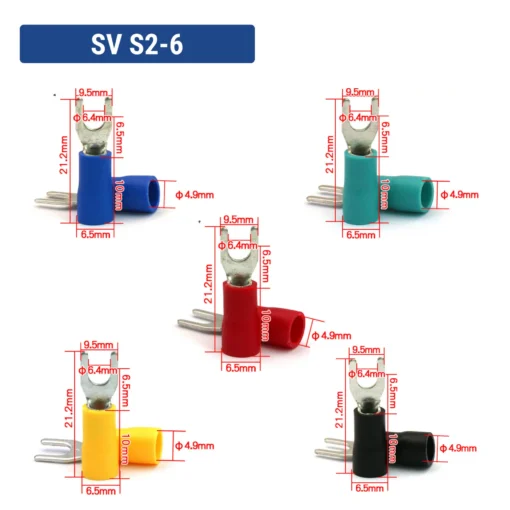 Đầu cos chữ Y SV S2-6 bằng đồng bọc nhựa nối dây điện 1.5 ~ 2.5 mm², lỗ 6.4mm