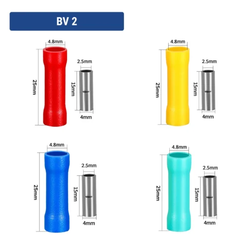 Đầu cos nối thẳng BV 2 bằng đồng bọc nhựa nối dây điện 1.5 ~ 2.5 mm²