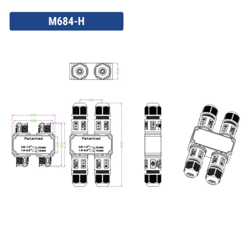Đầu nối điện chống nước chữ H M684-H IP68 3 Pin dây 6-11mm