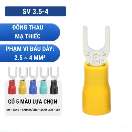 Đầu cos chữ Y SV 3.5-4 bằng đồng bọc nhựa nối dây điện 2.5 ~ 4 mm², lỗ 4.3mm