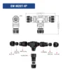 Đầu nối chống nước IP68 EW-M20T-3P chữ T M20 3 Pin dây 8-12mm
