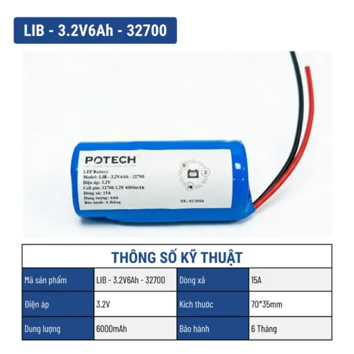 Pin đèn năng lượng mặt trời 32700 3.2V 6000mAh – 1 viên