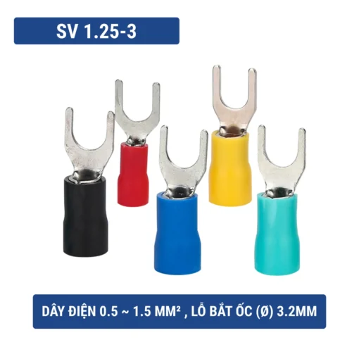 Đầu cos chữ Y SV 1.25-3 bằng đồng bọc nhựa nối dây điện 0.5 ~ 1.5 mm², lỗ 3.2mm