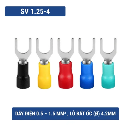 Đầu cos chữ Y SV 1.25-4 bằng đồng bọc nhựa nối dây điện 0.5 ~ 1.5 mm², lỗ 4.2mm