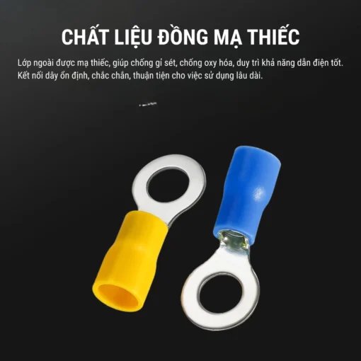 Đầu cos tròn RV 2-3 bằng đồng bọc nhựa nối dây điện 1.5 ~ 2.5 mm², lỗ 3.2mm