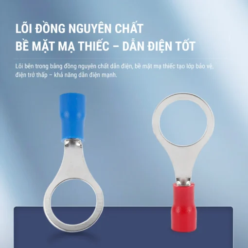 Đầu cos tròn RV 3.5-4 bằng đồng bọc nhựa nối dây điện 2.5 ~ 4.0 mm², lỗ 4.3mm