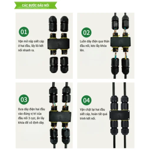 Đầu nối điện chống nước chữ H M684-H IP68 3 Pin dây 6-11mm