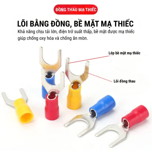 Đầu cos chữ Y SV 5.5-5 bằng đồng bọc nhựa nối dây điện 4 ~ 6 mm², lỗ 5.3mm
