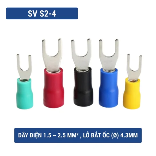 Đầu cos chữ Y SV S2-4 bằng đồng bọc nhựa nối dây điện 1.5 ~ 2.5mm², lỗ 4.3mm