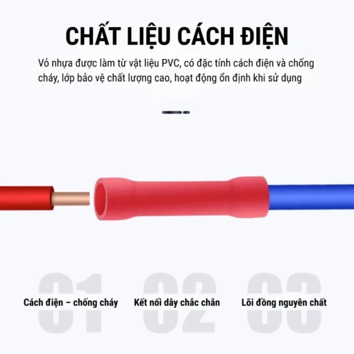 Đầu cos nối thẳng BV 2 bằng đồng bọc nhựa nối dây điện 1.5 ~ 2.5 mm²