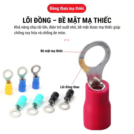 Đầu cos tròn RV S1.25-3 bằng đồng bọc nhựa nối dây điện 0.5 ~ 1.5 mm², lỗ 3.2mm