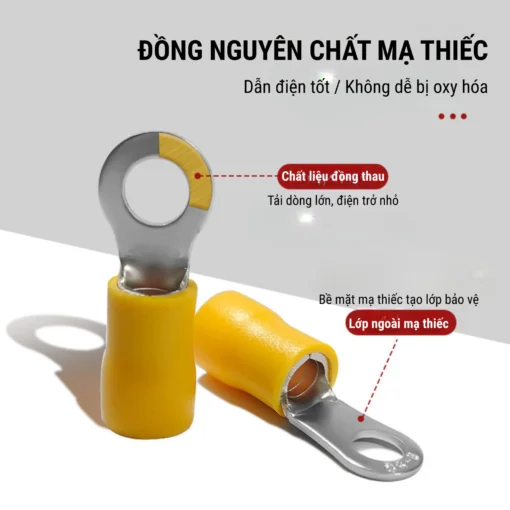 Đầu cos tròn RV S2-4 bằng đồng bọc nhựa nối dây điện 1.5 ~ 2.5 mm², lỗ 4.3mm