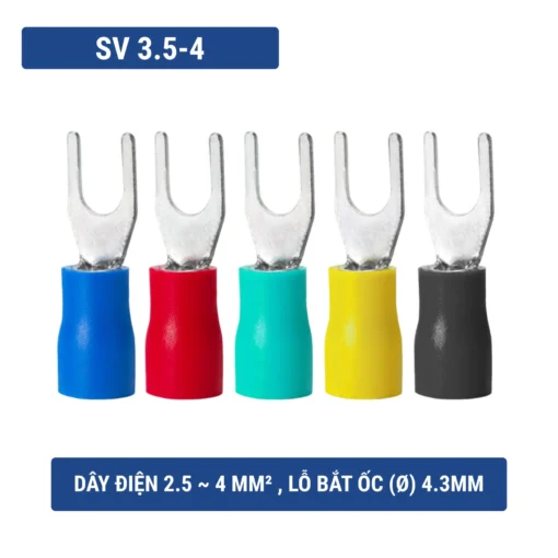 Đầu cos chữ Y SV 3.5-4 bằng đồng bọc nhựa nối dây điện 2.5 ~ 4 mm², lỗ 4.3mm