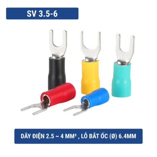 Đầu cos chữ Y SV 3.5-6 bằng đồng bọc nhựa nối dây điện 2.5 ~ 4 mm², lỗ 6.4mm