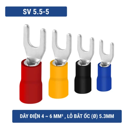 Đầu cos chữ Y SV 5.5-5 bằng đồng bọc nhựa nối dây điện 4 ~ 6 mm², lỗ 5.3mm
