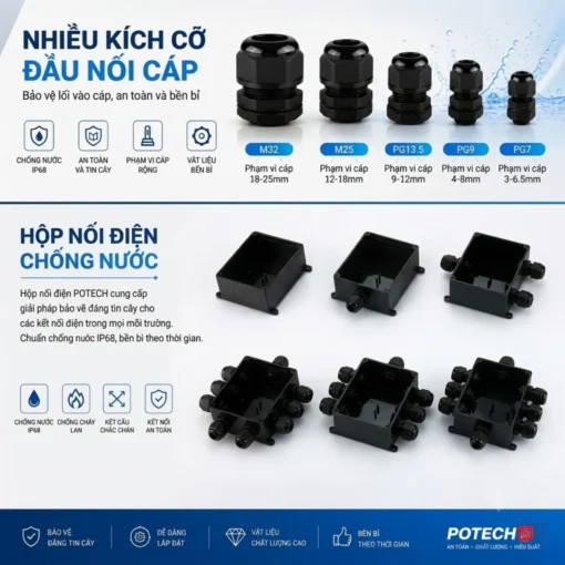 Hộp nối dây điện chống nước 2 3 4 5 6 7 8 9 10 ngả ngoài trời IP68 – PT1510
