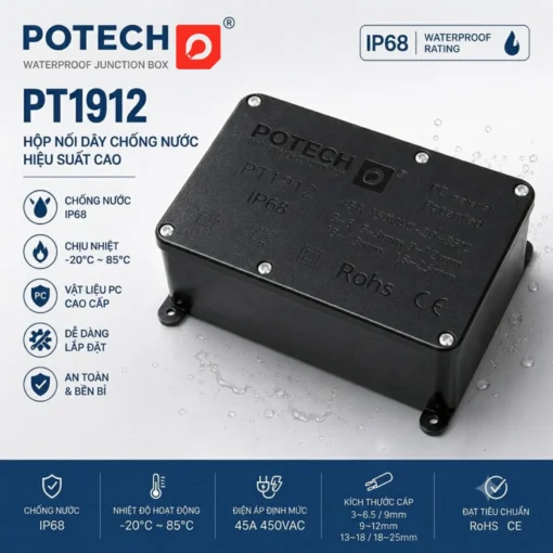Hộp nối điện chống nước IP68 ngoài trời 204x149x68mm – PT1912
