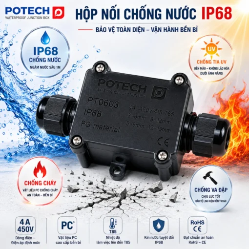 Hộp nối dây điện chống nước IP68 2 ngả – PT0603