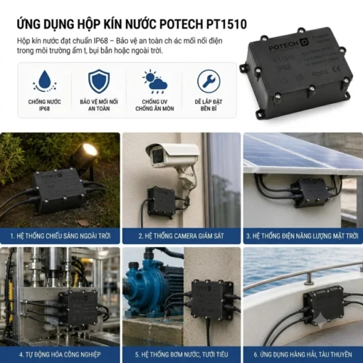 Hộp nối dây điện chống nước 2 3 4 5 6 7 8 9 10 ngả ngoài trời IP68 – PT1510