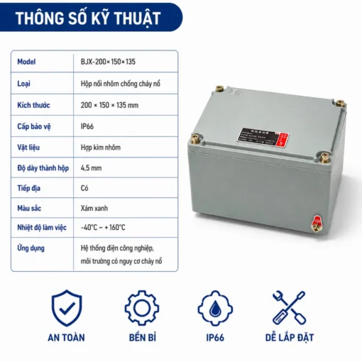 Hộp nối nhôm chống cháy nổ IP66 BJX-200×150×135mm