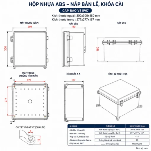 Hộp nhựa chống nước IP67 300×300×180MM – JX-303018