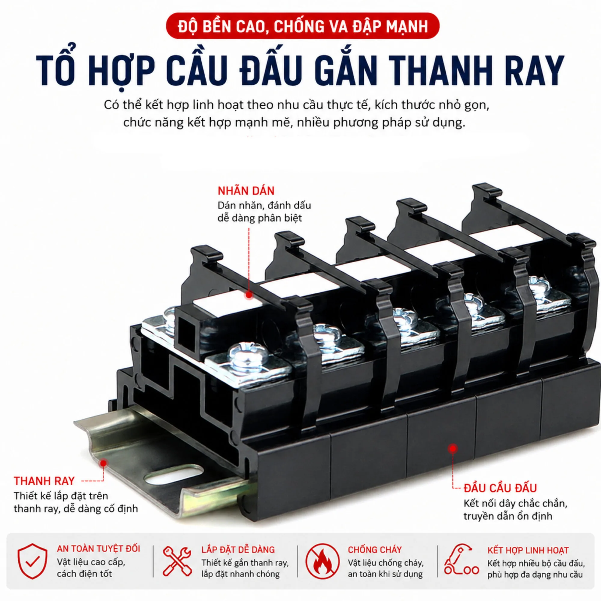 Cầu đấu mắt rời, domino tép gắn thanh ray TBR-30A
