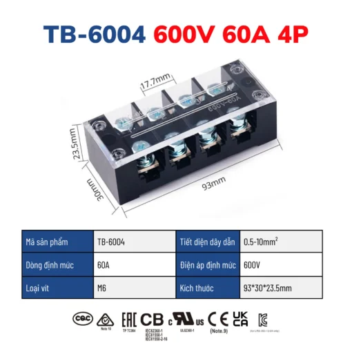 Cầu đấu dây điện 4 cực-60A – TB-6004