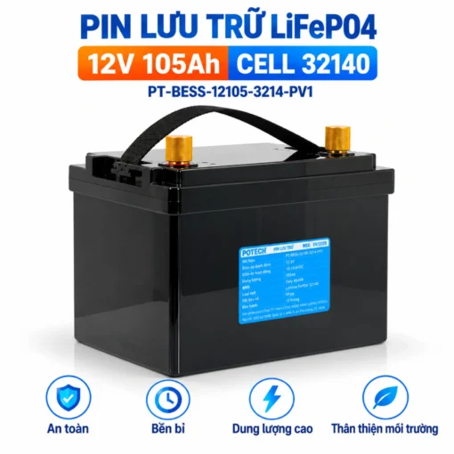 Bộ lưu trữ 12V 105Ah LiFePO4 32140 – PT-BESS-12105-3214-PV1