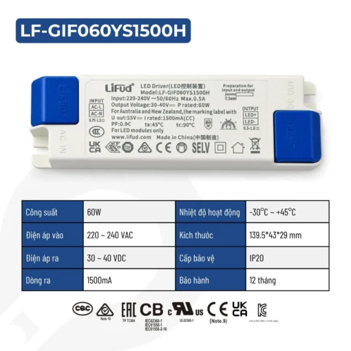 Nguồn đèn LED Lifud 60W LF-GIF060YS1500H 1500mA 30-40VDC