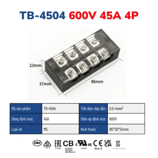Cầu đấu dây điện 4 cực-45A – TB-4504