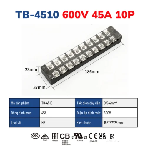 Cầu đấu dây điện 10 cực-45A – TB-4510