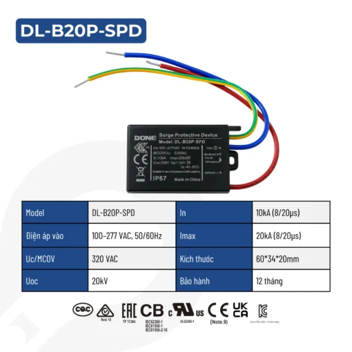 Chống sét lan truyền Done, 20KV-20KA IP67 bảo vệ 3 chế độ – DL-B20P-SPD