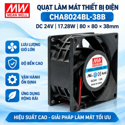 Quạt tủ điện 24V MEANWELL 80x80x38mm CHA8024BL-38B