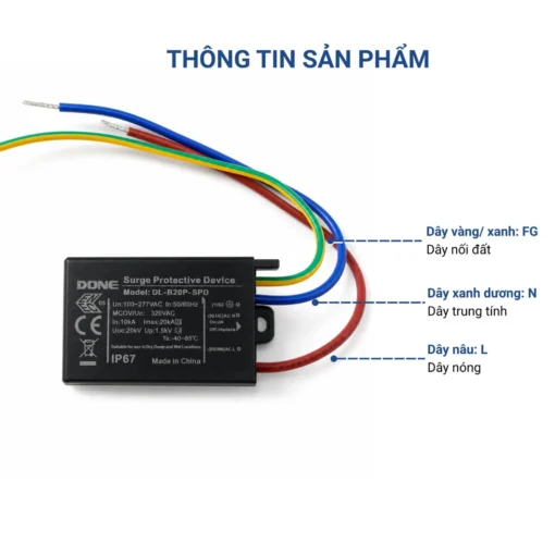 Chống sét lan truyền Done, 20KV-20KA IP67 bảo vệ 3 chế độ – DL-B20P-SPD