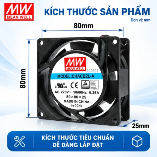 Quạt AC MEANWELL CHACB2L-A 80x80x25.5mm 220VAC 12.5W